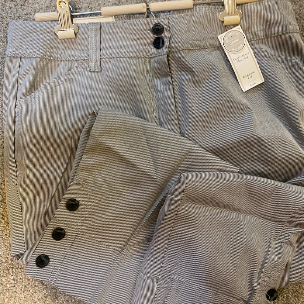 NWT black pinstripe capris